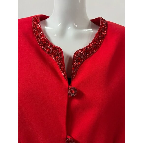 St Anthony Evening Womens Blazer Jacket Red Buttons Lined Sequin Collarless 12 - Picture 5 of 12